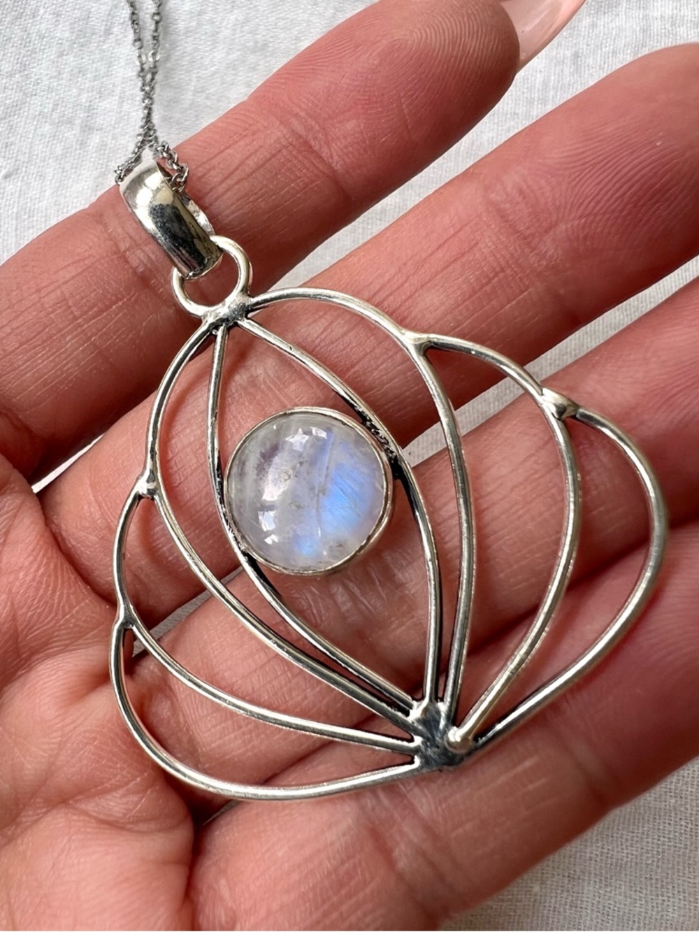 925 Namaste Lotus Rainbow Flash Moonstone Necklace Pendant